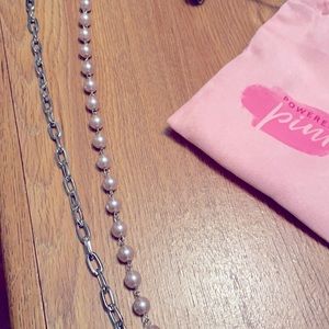 Beautiful pink, pearl necklace, earrings, and ring